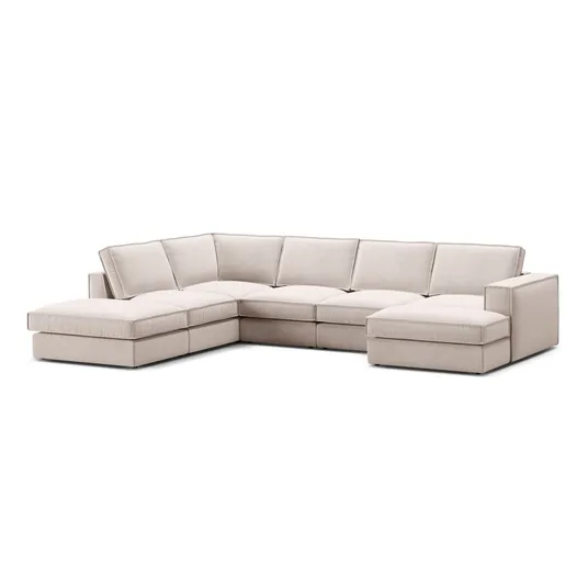 Velvet Modular Panoramic Left Corner Sofa, "Pola", 5 Seats, 362x259x88, Beige