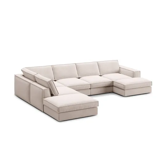 Velvet Modular Panoramic Left Corner Sofa, "Pola", 5 Seats, 362x259x88, Beige