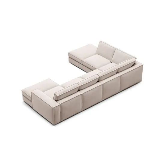 Velvet Modular Panoramic Left Corner Sofa, "Pola", 5 Seats, 362x259x88, Beige