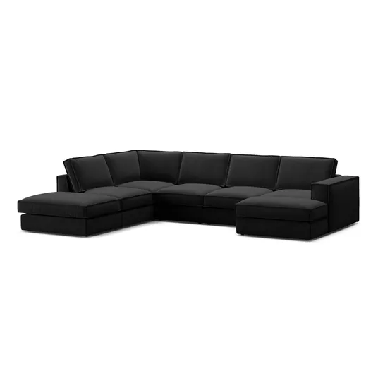 Velvet Modular Panoramic Left Corner Sofa, "Pola", 5 Seats, 362x259x88, Black