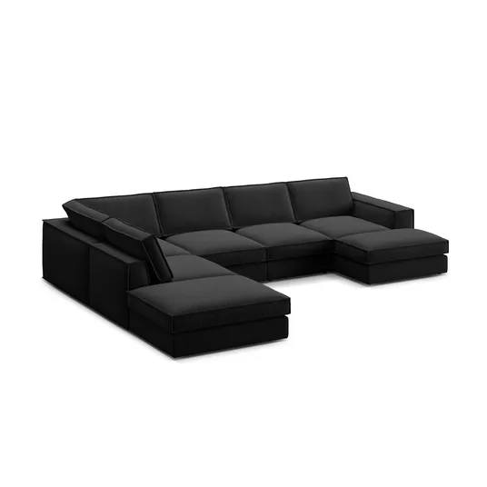 Velvet Modular Panoramic Left Corner Sofa, "Pola", 5 Seats, 362x259x88, Black