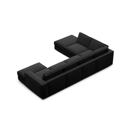 Velvet Modular Panoramic Left Corner Sofa, "Pola", 5 Seats, 362x259x88, Black