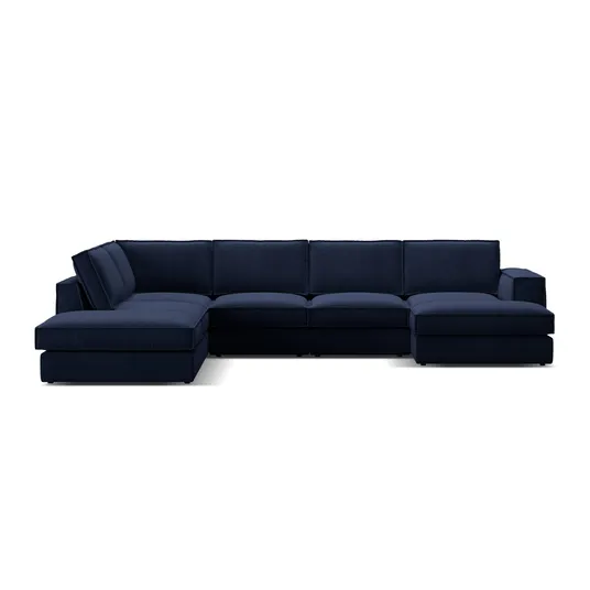Velvet Modular Panoramic Left Corner Sofa, "Pola", 5 Seats, 362x259x88, Royal Blue