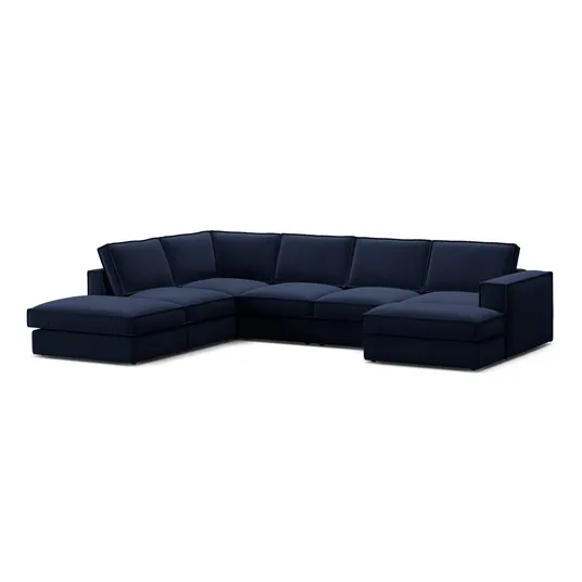 Velvet Modular Panoramic Left Corner Sofa, "Pola", 5 Seats, 362x259x88, Royal Blue