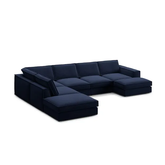 Velvet Modular Panoramic Left Corner Sofa, "Pola", 5 Seats, 362x259x88, Royal Blue