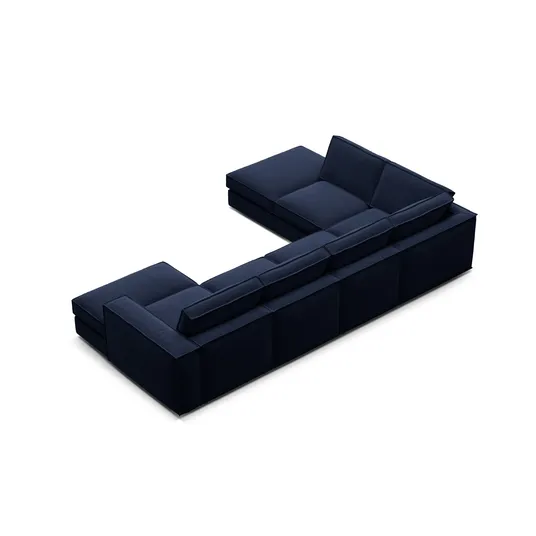 Velvet Modular Panoramic Left Corner Sofa, "Pola", 5 Seats, 362x259x88, Royal Blue