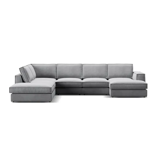 Velvet Modular Panoramic Left Corner Sofa, "Pola", 5 Seats, 362x259x88, Grey