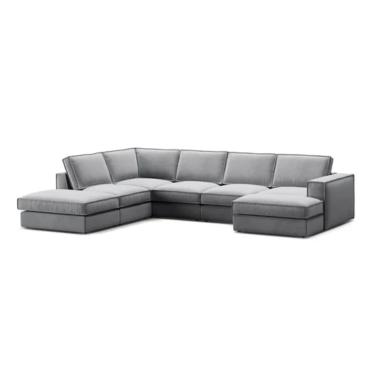 Velvet Modular Panoramic Left Corner Sofa, "Pola", 5 Seats, 362x259x88, Grey