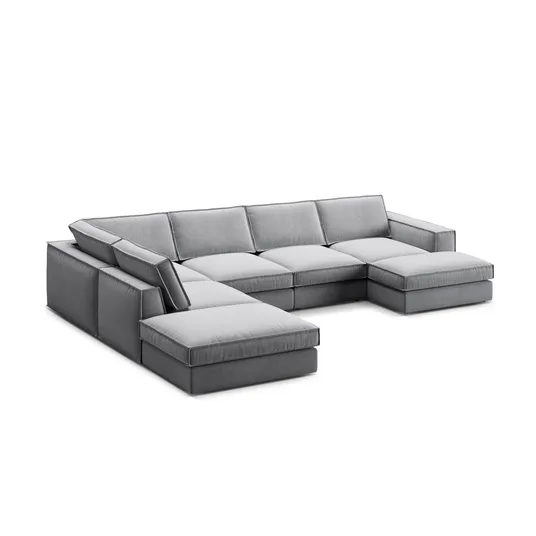 Velvet Modular Panoramic Left Corner Sofa, "Pola", 5 Seats, 362x259x88, Grey
