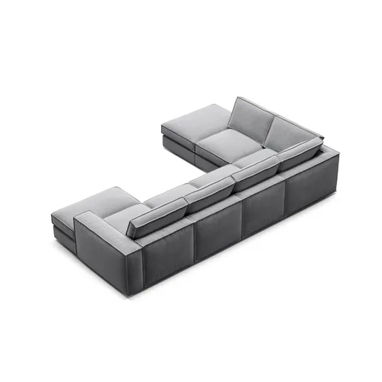 Velvet Modular Panoramic Left Corner Sofa, "Pola", 5 Seats, 362x259x88, Grey