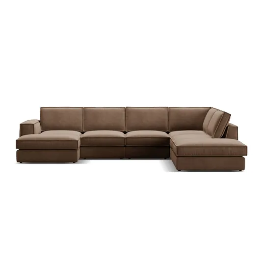 Velvet Modular Panoramic Right Corner Sofa, "Pola", 5 Seats, 362x259x88, Chocolate
