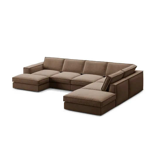 Velvet Modular Panoramic Right Corner Sofa, "Pola", 5 Seats, 362x259x88, Chocolate