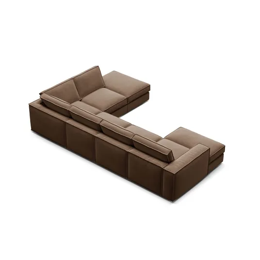 Velvet Modular Panoramic Right Corner Sofa, "Pola", 5 Seats, 362x259x88, Chocolate