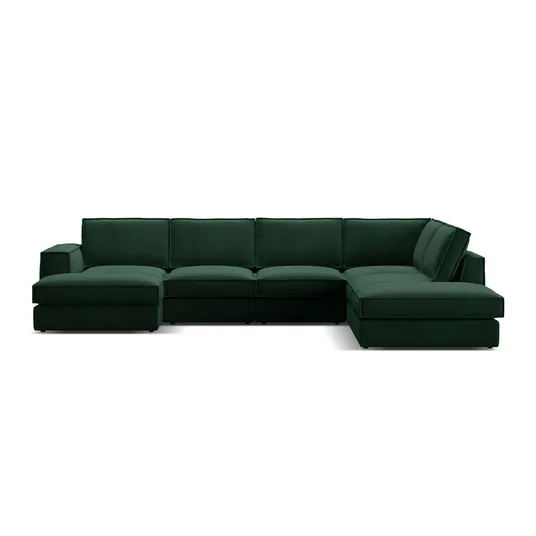 Velvet Modular Panoramic Right Corner Sofa, "Pola", 5 Seats, 362x259x88, Bottle Green