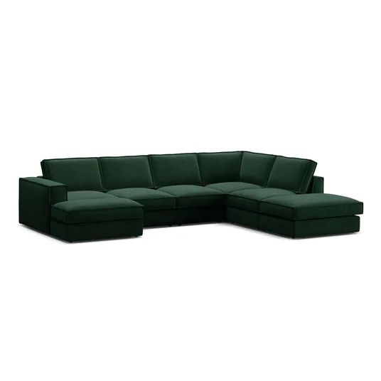 Velvet Modular Panoramic Right Corner Sofa, "Pola", 5 Seats, 362x259x88, Bottle Green