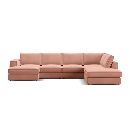 Velvet Modular Panoramic Right Corner Sofa, "Pola", 5 Seats, 362x259x88, Pink