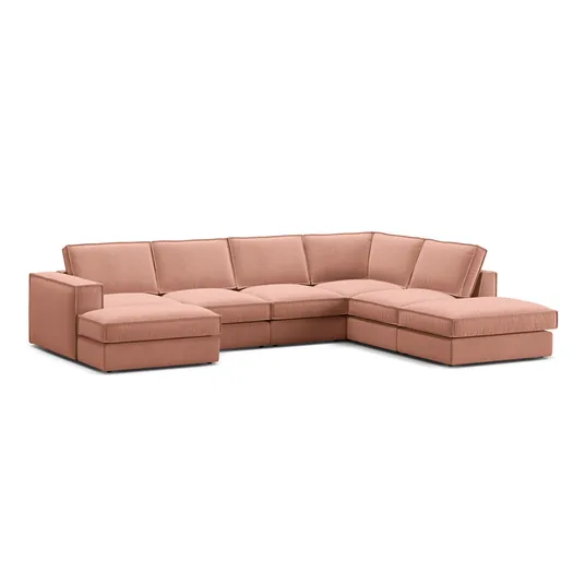 Velvet Modular Panoramic Right Corner Sofa, "Pola", 5 Seats, 362x259x88, Pink