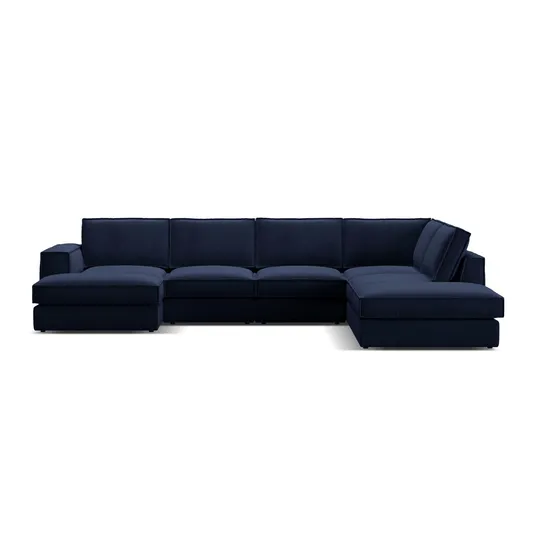 Velvet Modular Panoramic Right Corner Sofa, "Pola", 5 Seats, 362x259x88, Royal Blue