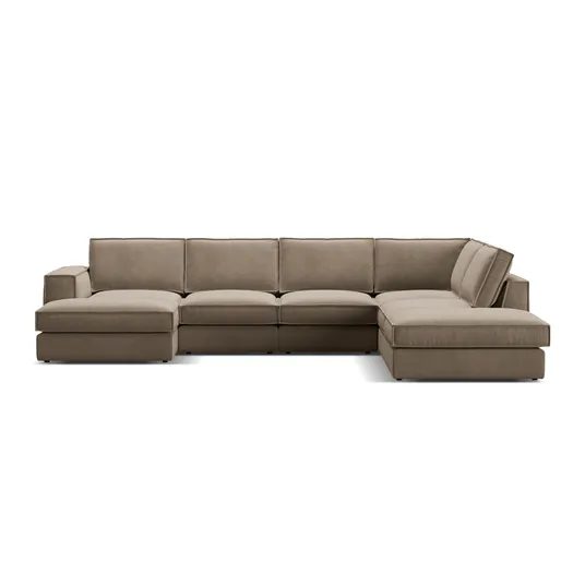 Velvet Modular Panoramic Right Corner Sofa, "Pola", 5 Seats, 362x259x88, Grey Brown