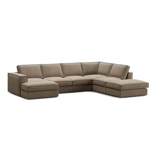 Velvet Modular Panoramic Right Corner Sofa, "Pola", 5 Seats, 362x259x88, Grey Brown