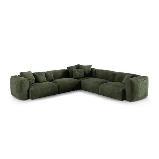 Velvet Symmetrical Modular Corner Sofa, "Martina", 5 Seats, 330x330x75, Green