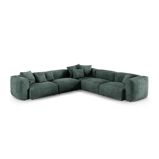 Velvet Symmetrical Modular Corner Sofa, "Martina", 5 Seats, 330x330x75, Petrol