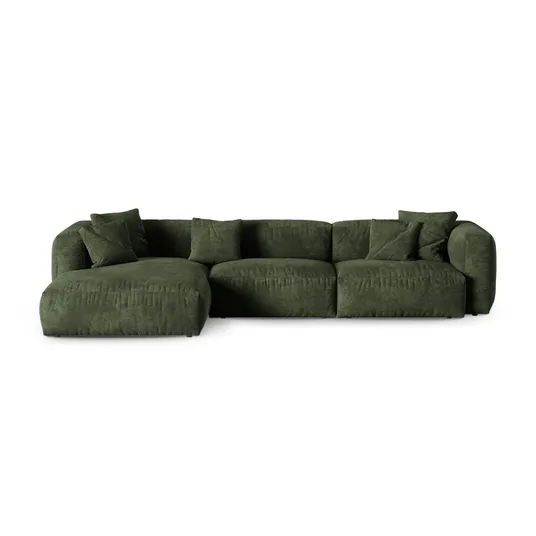 Velvet Modular Left Corner Sofa, "Martina", 3 Seats, 370x176x75, Green