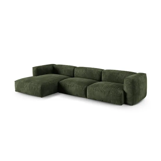 Velvet Modular Left Corner Sofa, "Martina", 3 Seats, 370x176x75, Green