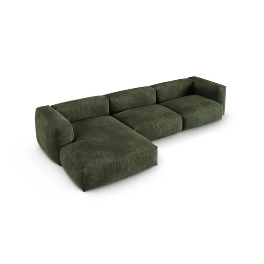 Velvet Modular Left Corner Sofa, "Martina", 3 Seats, 370x176x75, Green