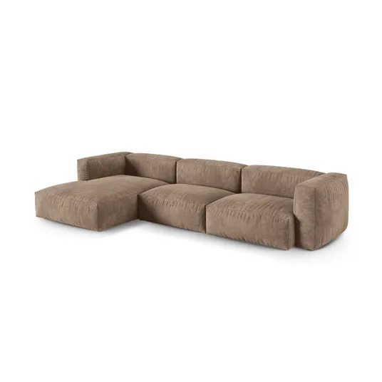 Velvet Modular Left Corner Sofa, "Martina", 3 Seats, 370x176x75, Dark Beige