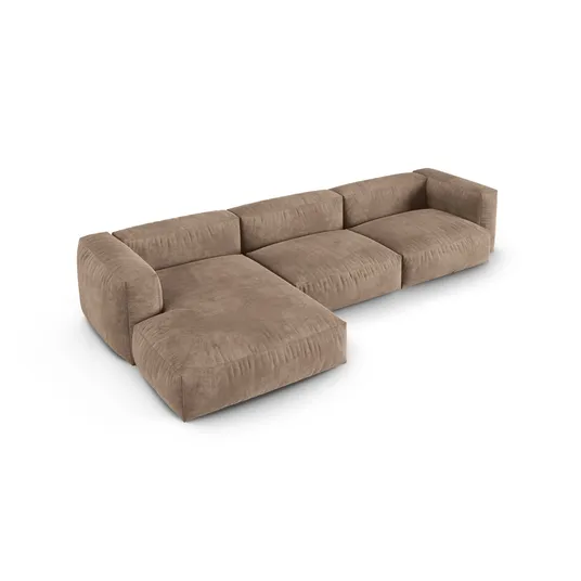 Velvet Modular Left Corner Sofa, "Martina", 3 Seats, 370x176x75, Dark Beige