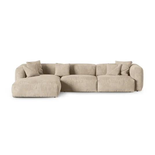 Velvet Modular Left Corner Sofa, "Martina", 3 Seats, 370x176x75, Light Beige
