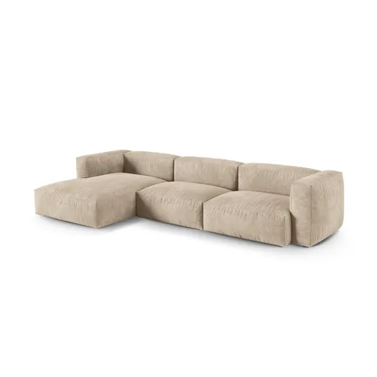 Velvet Modular Left Corner Sofa, "Martina", 3 Seats, 370x176x75, Light Beige