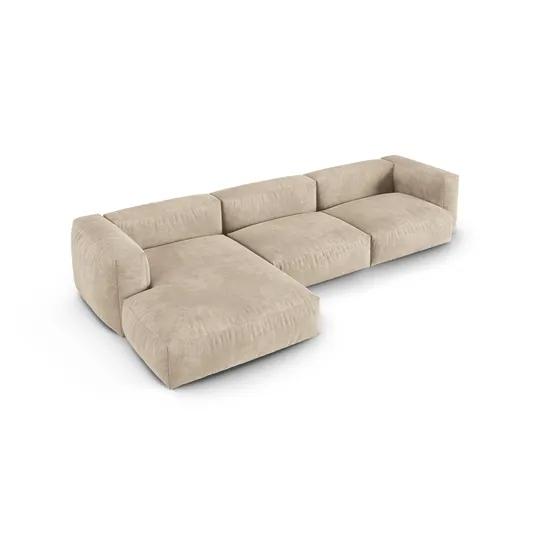 Velvet Modular Left Corner Sofa, "Martina", 3 Seats, 370x176x75, Light Beige
