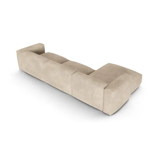 Velvet Modular Left Corner Sofa, "Martina", 3 Seats, 370x176x75, Light Beige