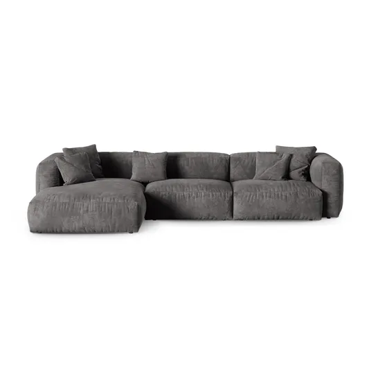 Velvet Modular Left Corner Sofa, "Martina", 3 Seats, 370x176x75, Grey