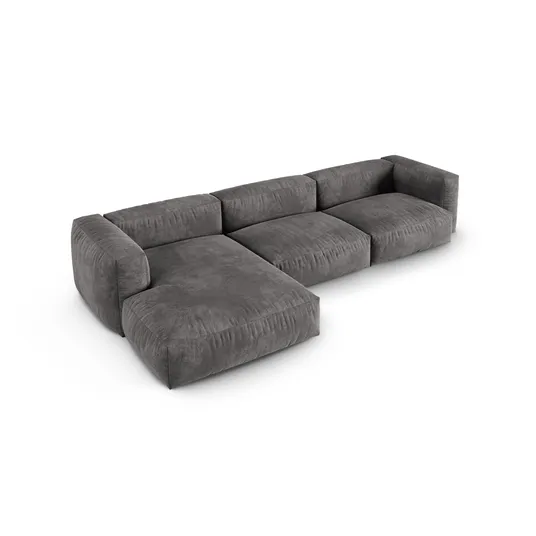 Velvet Modular Left Corner Sofa, "Martina", 3 Seats, 370x176x75, Grey