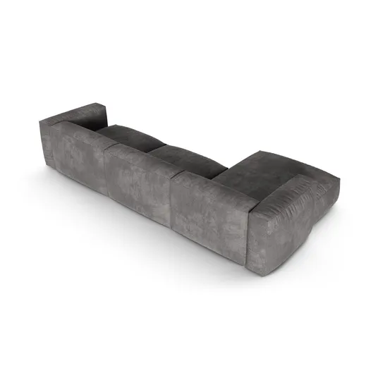 Velvet Modular Left Corner Sofa, "Martina", 3 Seats, 370x176x75, Grey