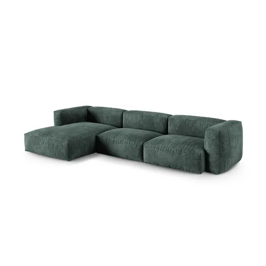 Velvet Modular Left Corner Sofa, "Martina", 3 Seats, 370x176x75, Petrol