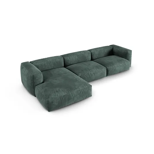 Velvet Modular Left Corner Sofa, "Martina", 3 Seats, 370x176x75, Petrol