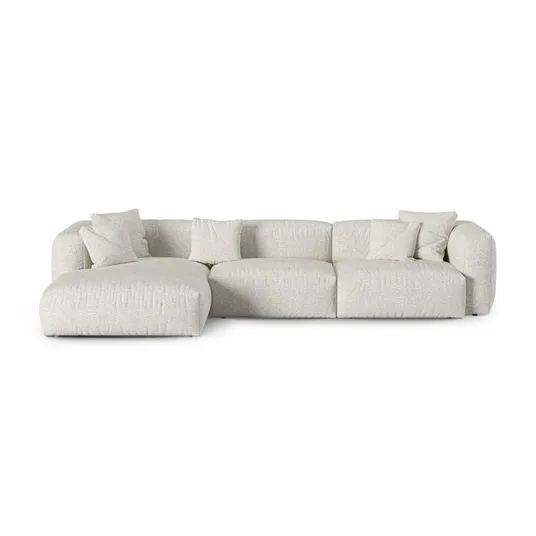 Boucle Modular Left Corner Sofa, "Martina", 3 Seats, 370x176x75, Grey Beige Melange