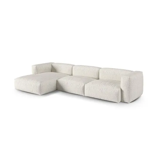Boucle Modular Left Corner Sofa, "Martina", 3 Seats, 370x176x75, Grey Beige Melange