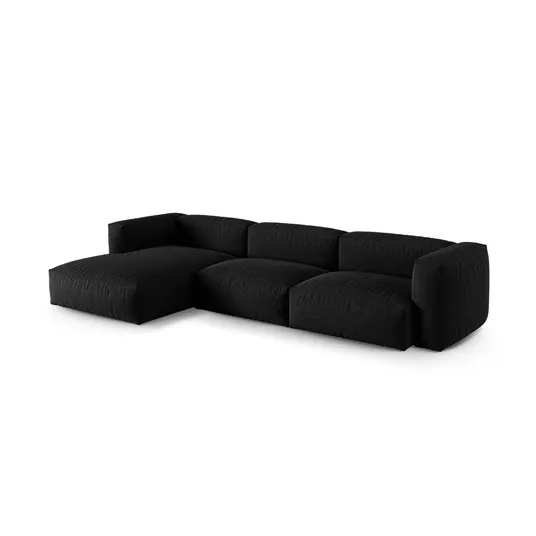 Modular Left Corner Sofa, "Martina", 3 Seats, 370x176x75, Black