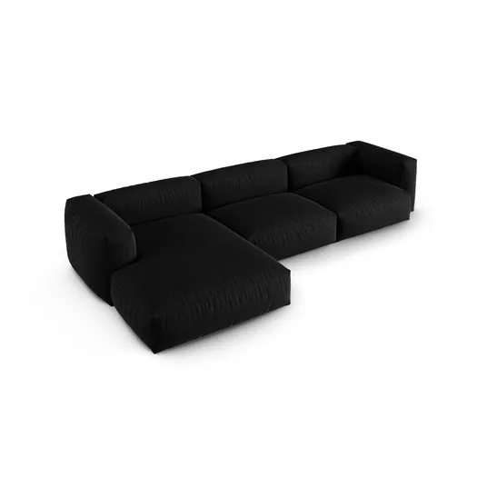 Modular Left Corner Sofa, "Martina", 3 Seats, 370x176x75, Black