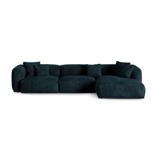 Velvet Modular Right Corner Sofa, "Martina", 3 Seats, 370x176x75, Deep Petrol