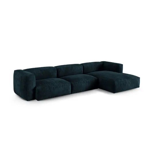 Velvet Modular Right Corner Sofa, "Martina", 3 Seats, 370x176x75, Deep Petrol