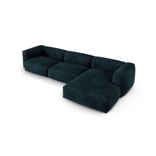 Velvet Modular Right Corner Sofa, "Martina", 3 Seats, 370x176x75, Deep Petrol