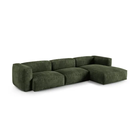 Velvet Modular Right Corner Sofa, "Martina", 3 Seats, 370x176x75, Green