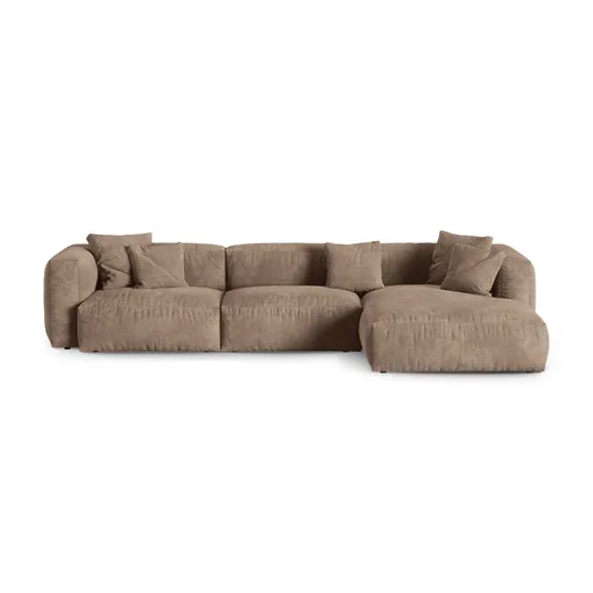 Velvet Modular Right Corner Sofa, "Martina", 3 Seats, 370x176x75, Dark Beige