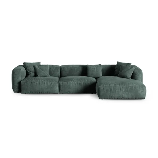 Velvet Modular Right Corner Sofa, "Martina", 3 Seats, 370x176x75, Petrol